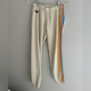 AVIATOR NATION Stripe Sweatpants XS Vintage White